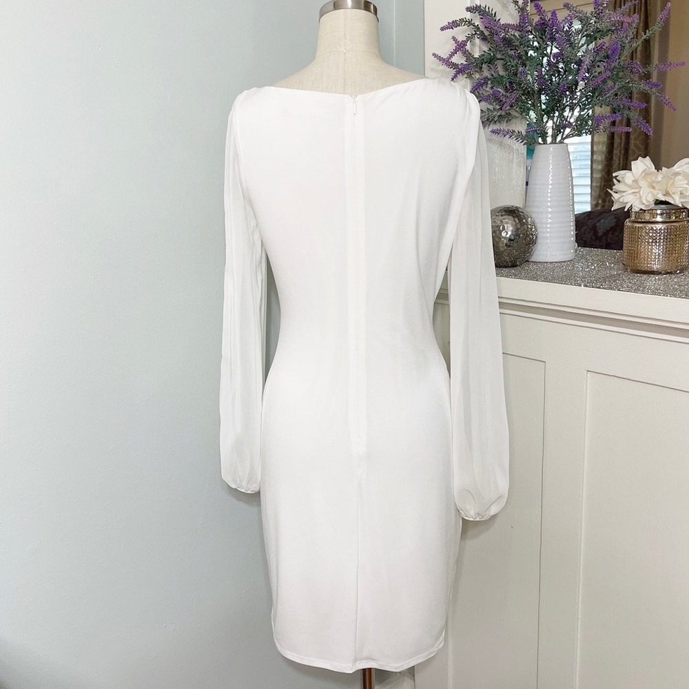 Ivanka Trump White Sheath Dress with Sheer Long Sleeves 4 Small - Picture 6 of 12